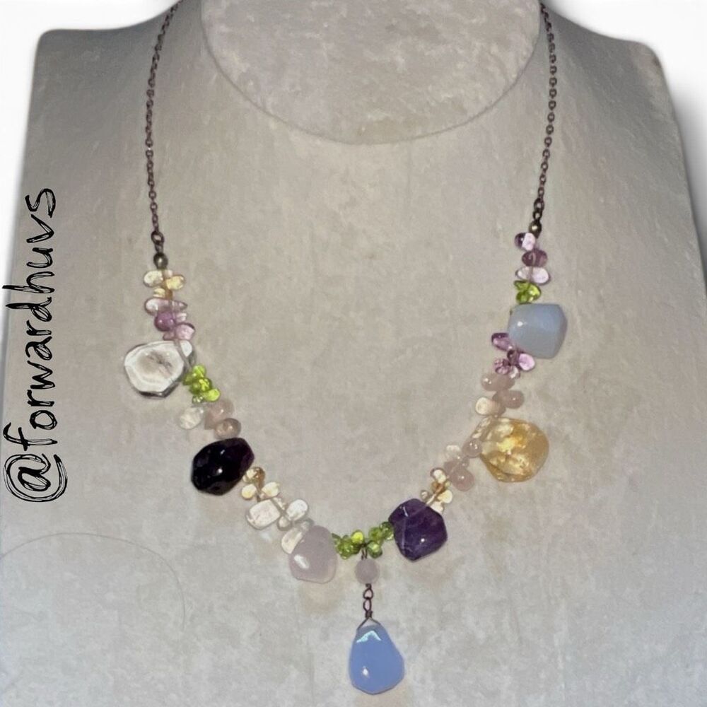925 Sterling Silver Gemstone Necklace – Pastel Mix – Amethyst, Citrine, Quartz